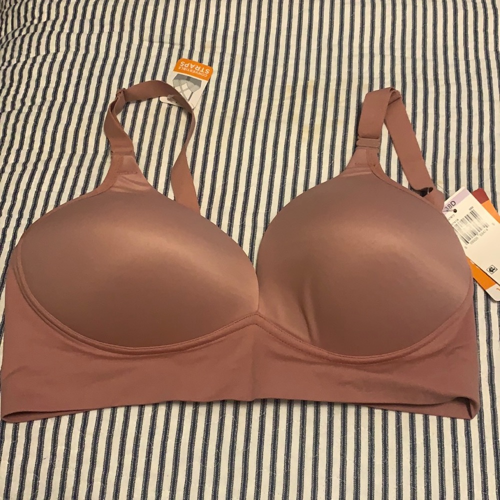 Warner’s Blissfully wire-free bra, pink, convertible straps, size 38D